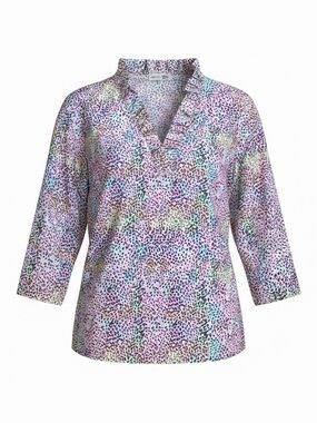 Michelle Mcdowell Women’s Sz M Confetti Print Ruffle Collar Blouse Top